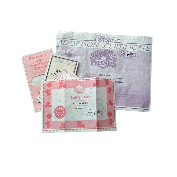 Cabbage Patch Kids Preemies Official Adoption Birth Certificates Goldie Hope Pap - Picture 1 of 3